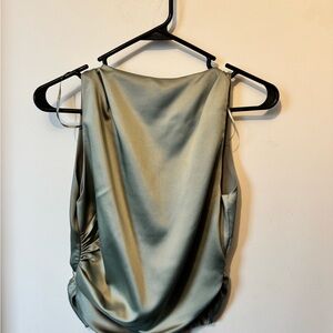 Elegant Satin Sleeveless Top in Grayish-Sage Green